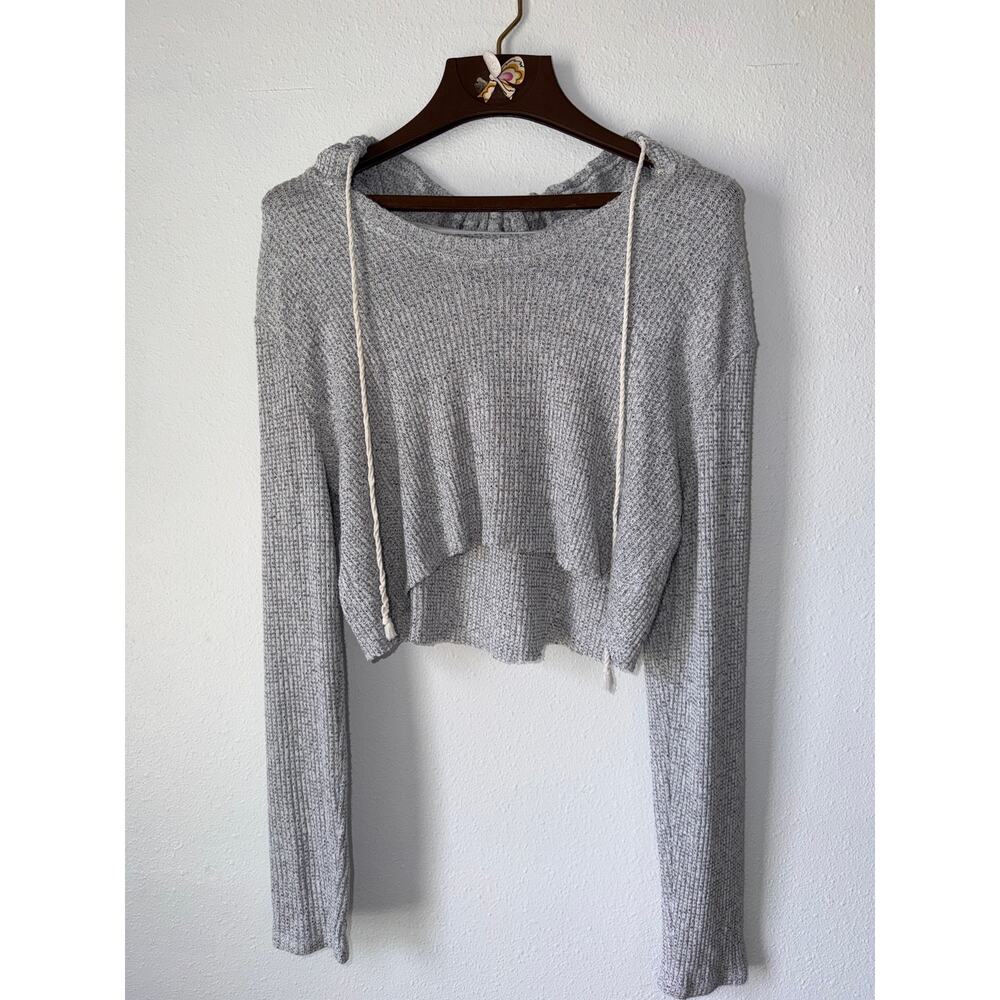 Aeropostale Gray Knit Cropped Hooded Sweater Size Large